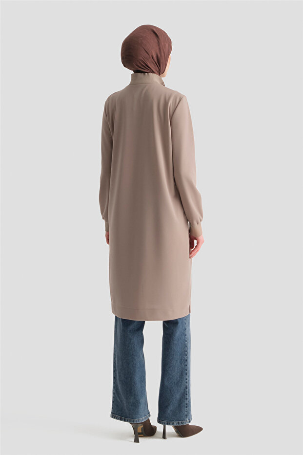 Fermuar Detaylı Basic Tunik Vizon - 5