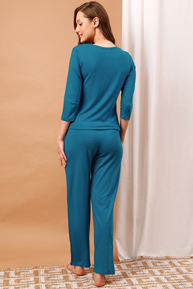 Chic Basic Top & Pyjama Set in Ocean Blue - Modal - 4