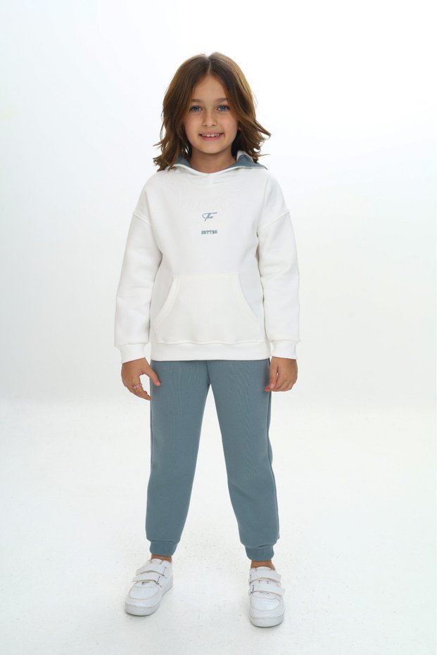 Girl's 2-Piece Set Printed Hooded Sweatshirt with Pockets & Elastic Waist Jogger Sweatpants