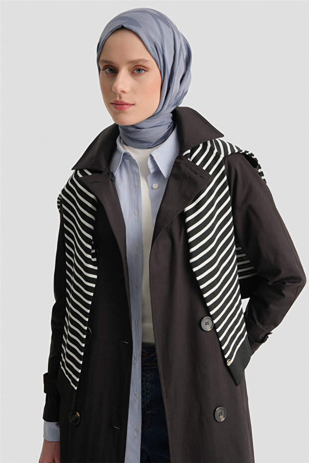 Düğmeli Basic Trençkot Siyah - 1