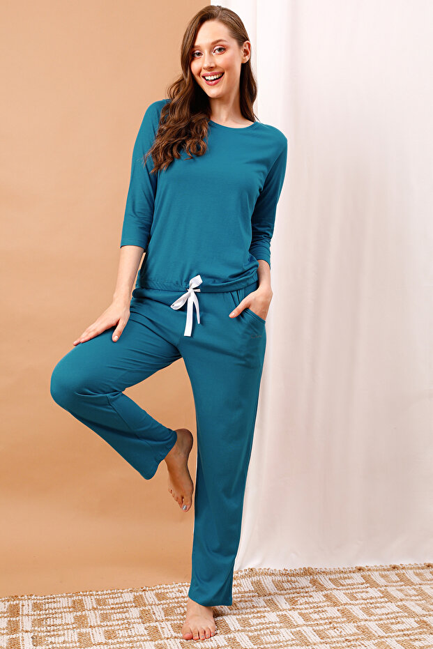 Chic Basic Top & Pyjama Set in Ocean Blue - Modal - 1
