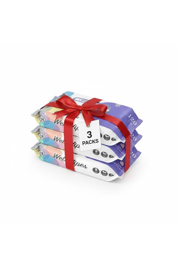 Lavender Wet Wipes – 120pcs x 3, Alcohol-Free Moist Towelettes for Gentle Skin Care