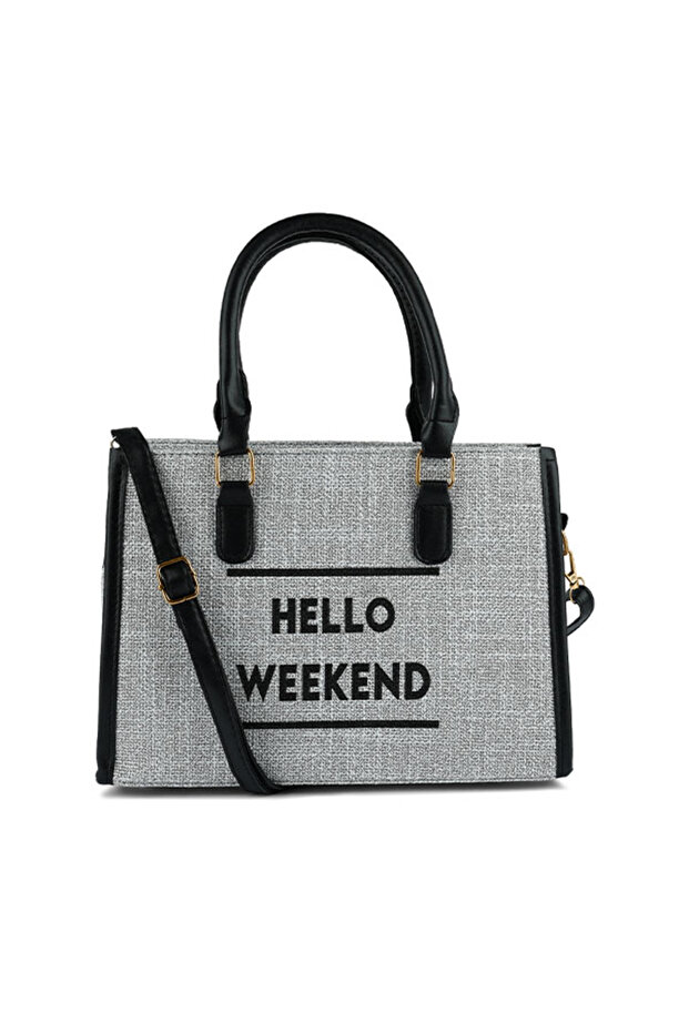 Women Grey Microfiber Slogan Tote Bag
