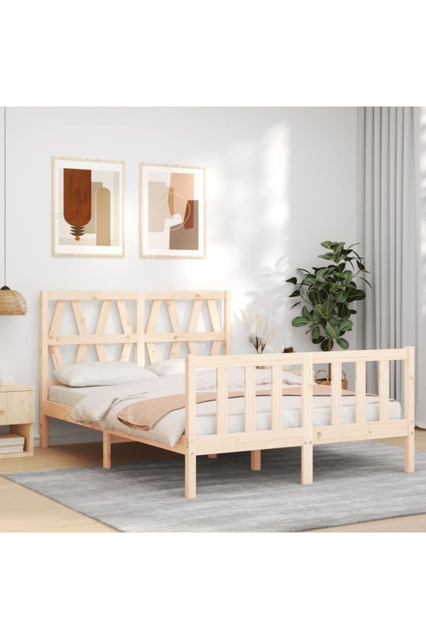 Bed frame with headboard, 140x190 cm, solid wood