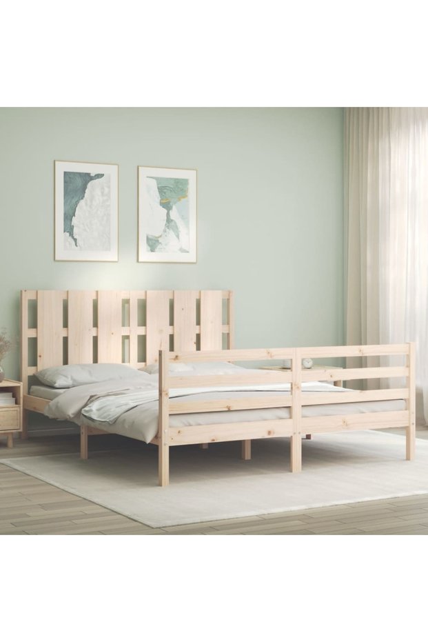 Bed frame with headboard, 160x200 cm, solid wood