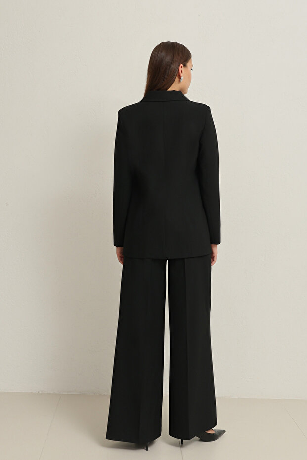 Siyah Cep Ve Düğme Detaylı Basic Ceket - 5