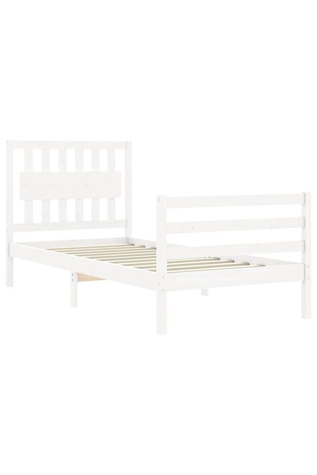 Bed frame with headboard 3FT, single, white, solid wood - 5