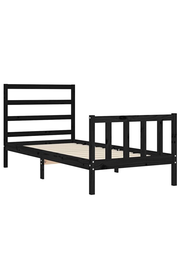 2FT6 Small Single Bed Frame with Headboard, Black, Solid Wood - 5