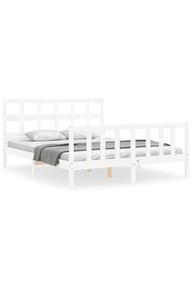 Bed frame with headboard, white, 160x200 cm, solid wood - 2