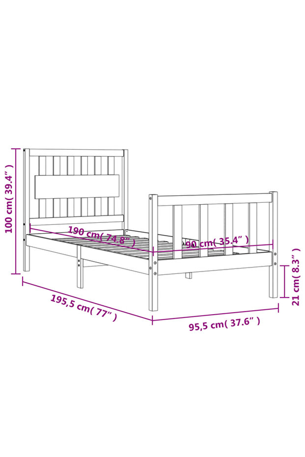 Bed frame with headboard 3FT, single, solid wood - 8