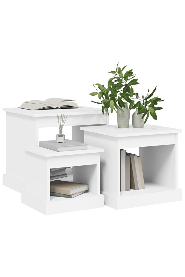 Stackable tables, 3 pcs., white, processed wood - 4