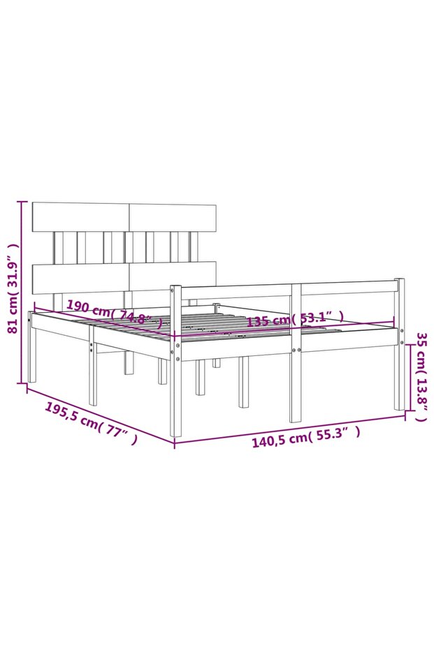 Bed frame with headboard, solid wood, double 4FT6 - 8