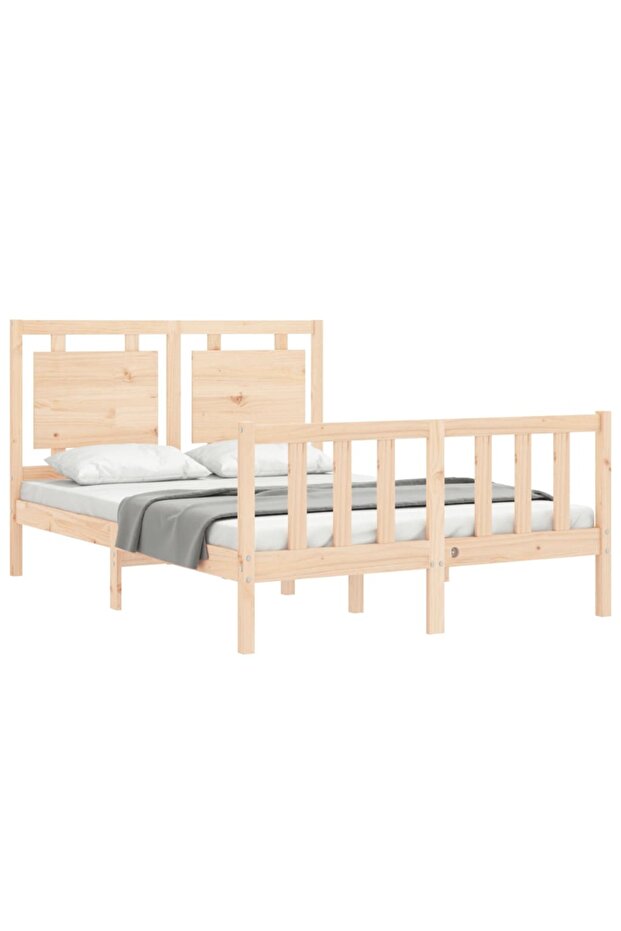 4FT Bed Frame with Headboard, Small Double, Solid Wood - 4