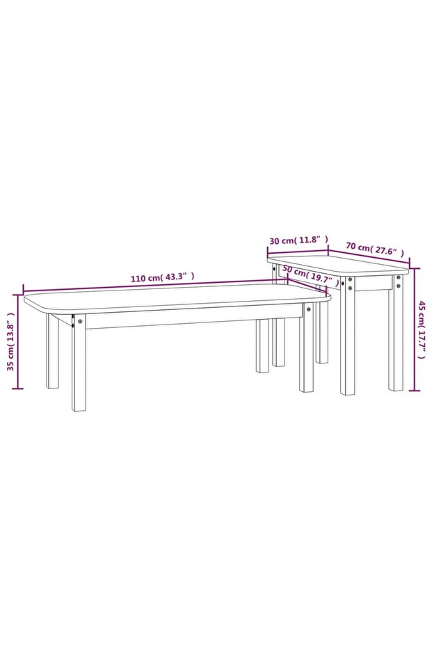 Coffee table set, 2 pieces, solid pine wood - 8