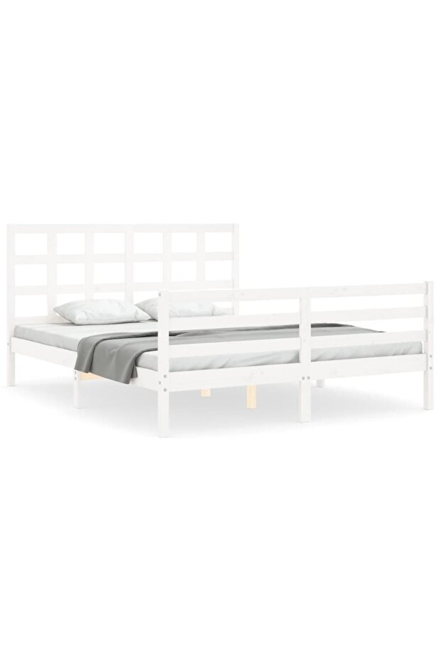 Bed frame with headboard, white, solid wood, king size 5FT - 2