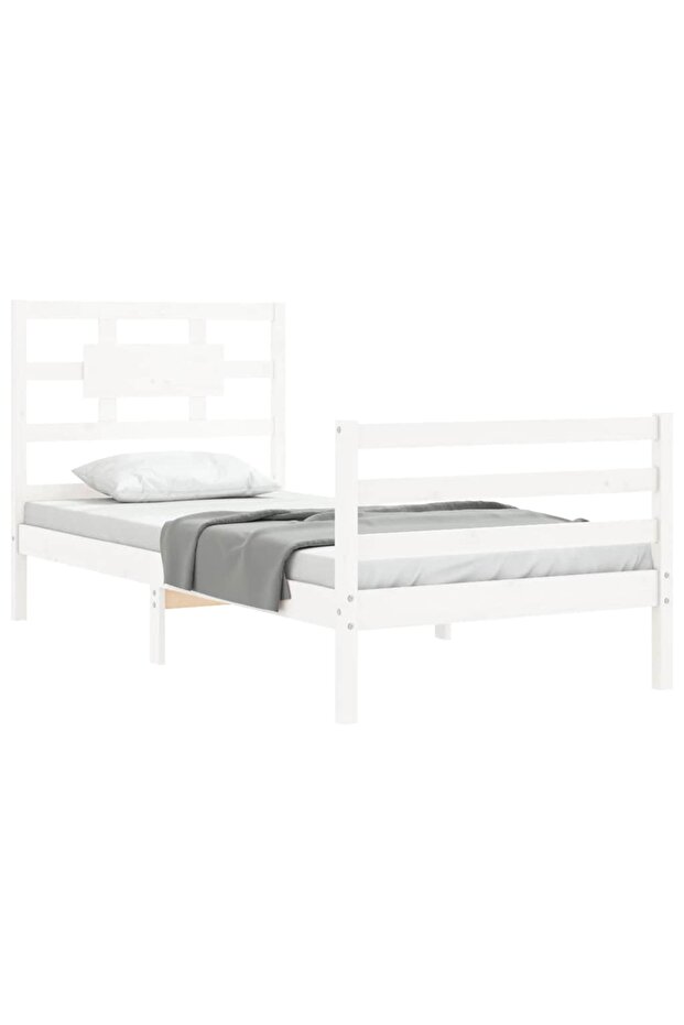 Bed frame with headboard 3FT, single, white, solid wood - 3