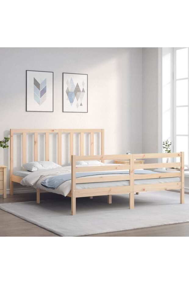 Bed frame with headboard, 160x200 cm, solid wood