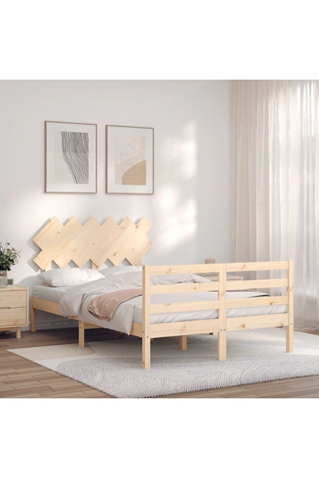 4FT Bed Frame with Headboard, Small Double, Solid Wood - 1