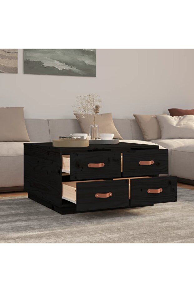 Coffee table, black, 80x80x45 cm, solid pine wood - 4