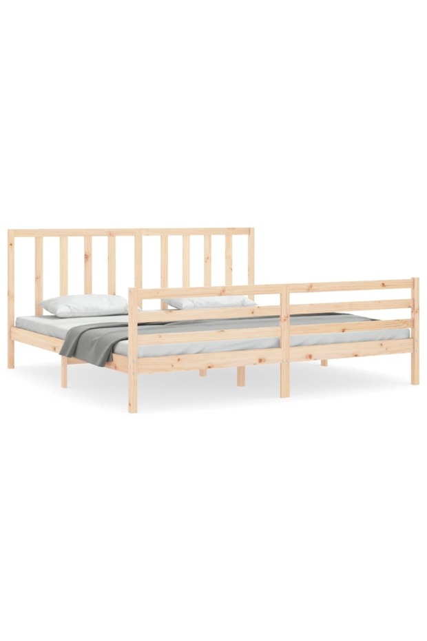Bed frame with headboard 200x200 cm, solid pine wood - 2