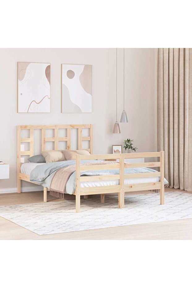 4FT Bed Frame with Headboard, Small Double, Solid Wood - 1