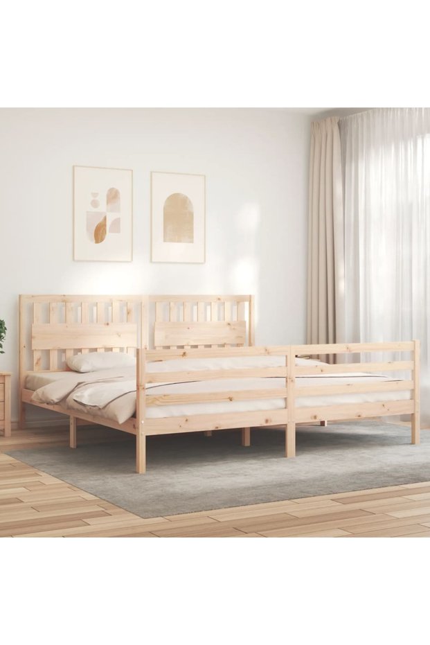 Bed frame with headboard 200x200 cm, solid pine wood