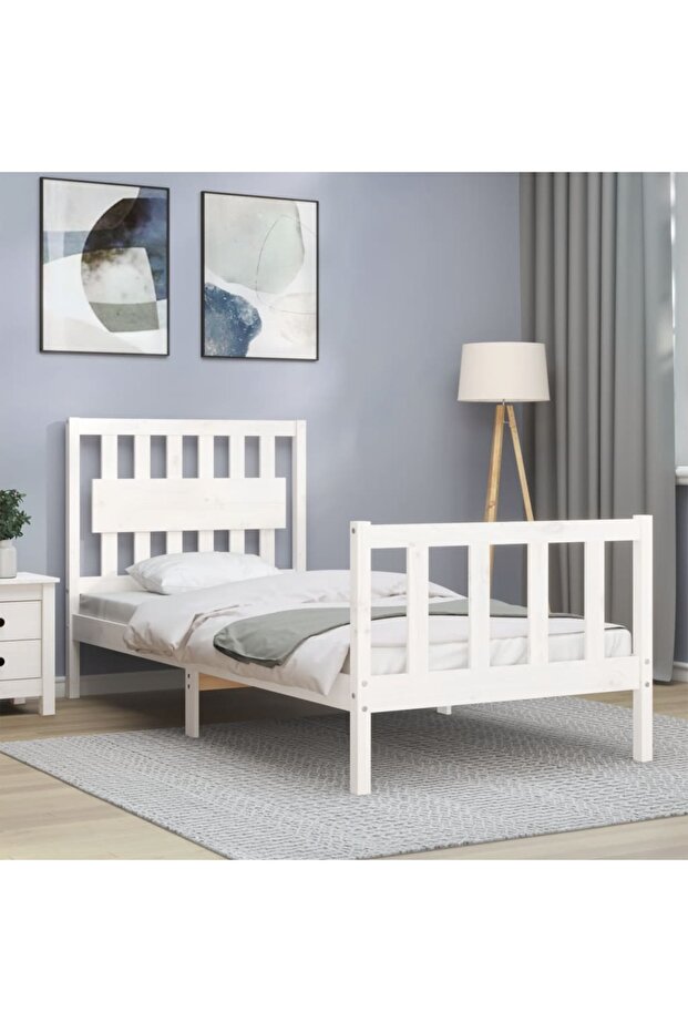 Bed frame with headboard 3FT, single, white, solid wood - 4