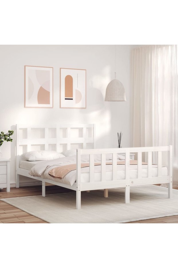 Bed frame with headboard, white, 120x200 cm, solid wood