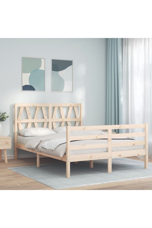 Bed frame with headboard, 140x200 cm, solid wood