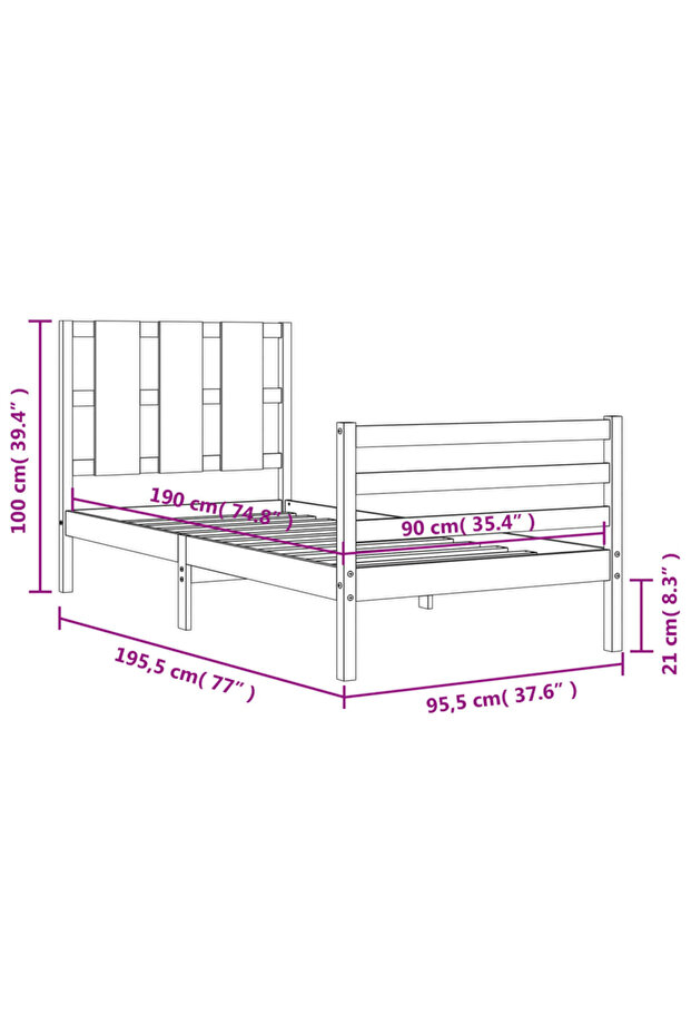 Bed frame with headboard 3FT, single, solid wood - 8