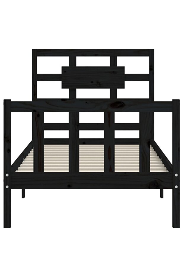 2FT6 Small Single Bed Frame with Headboard, Black, Solid Wood - 6