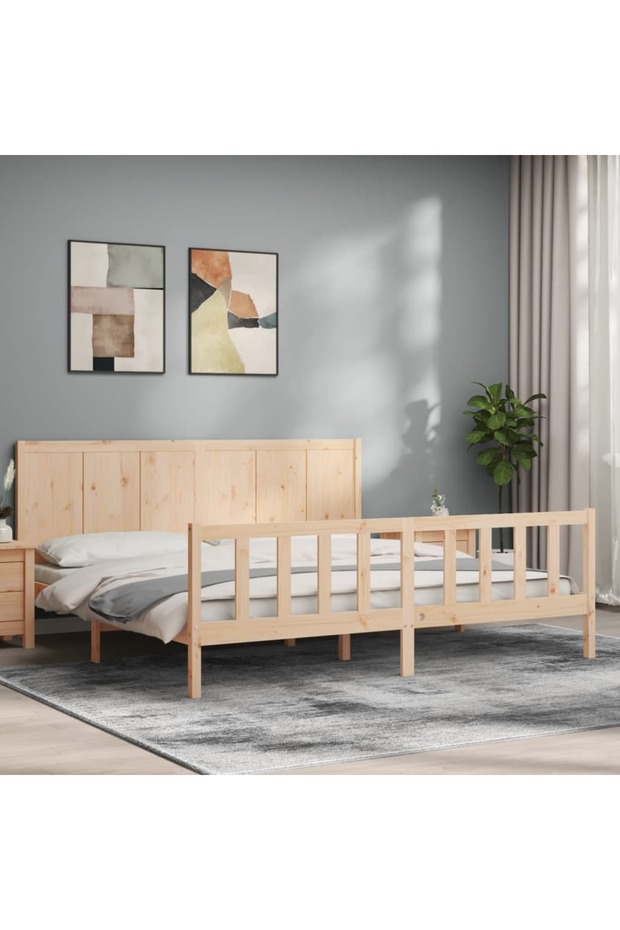 Bed frame with headboard 200x200 cm, solid pine wood - 1