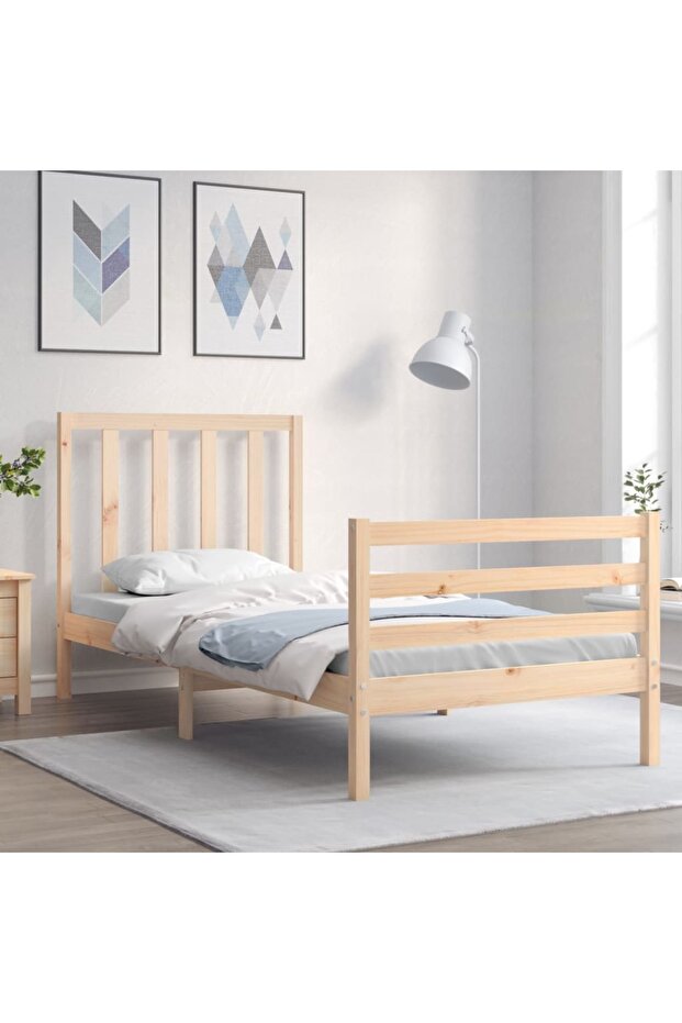 Bed frame with headboard, 90x200 cm, solid wood - 1