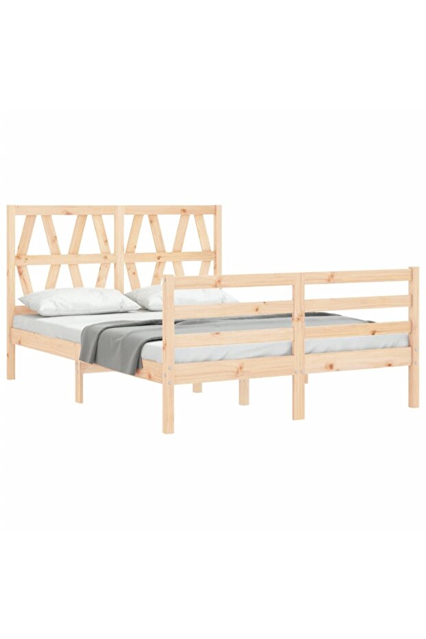 4FT Bed Frame with Headboard, Small Double, Solid Wood - 4