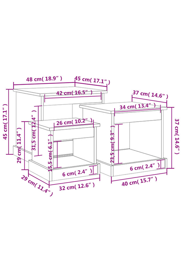 Stackable tables, 3 pcs., white, processed wood - 8