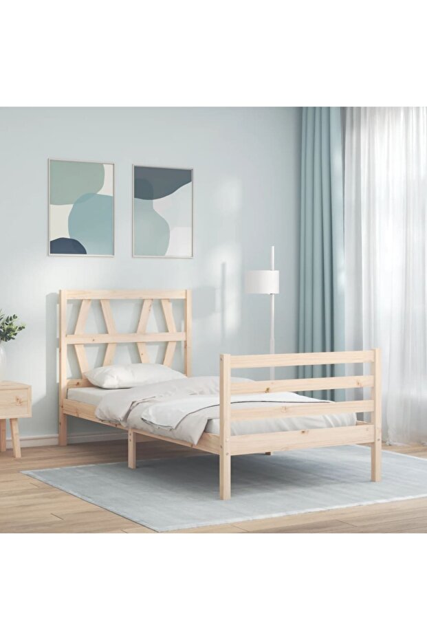Bed frame with headboard, 90x200 cm, solid wood - 1