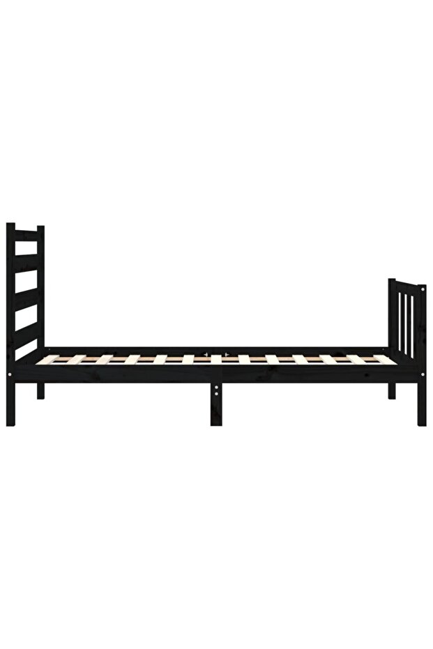 2FT6 Small Single Bed Frame with Headboard, Black, Solid Wood - 7