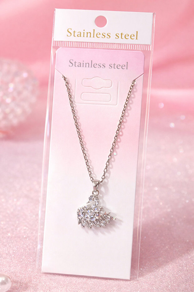 Swan Zircon Stone Steel Necklace