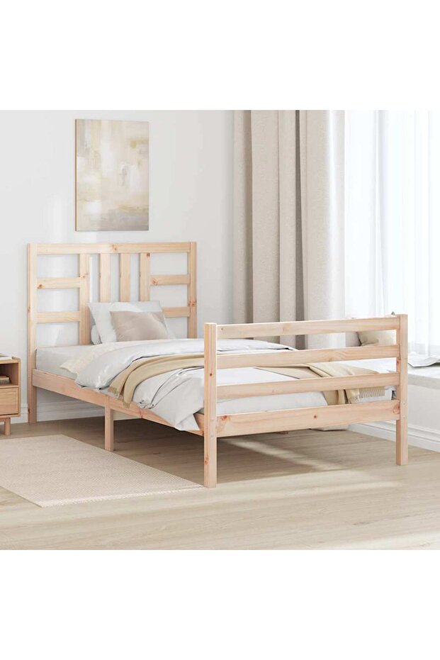 Bed frame with headboard, 100x200 cm, solid wood - 1