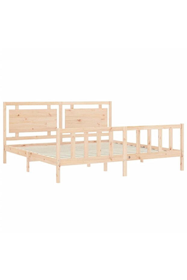 Bed frame with headboard 200x200 cm, solid pine wood - 5