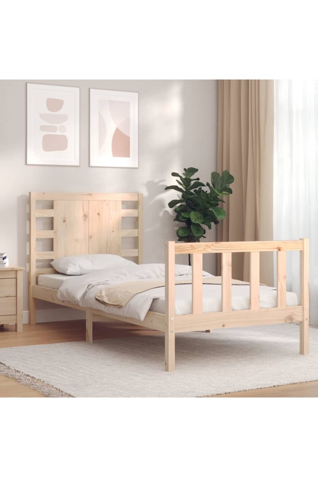 Bed frame with headboard, 90x200 cm, solid wood - 1