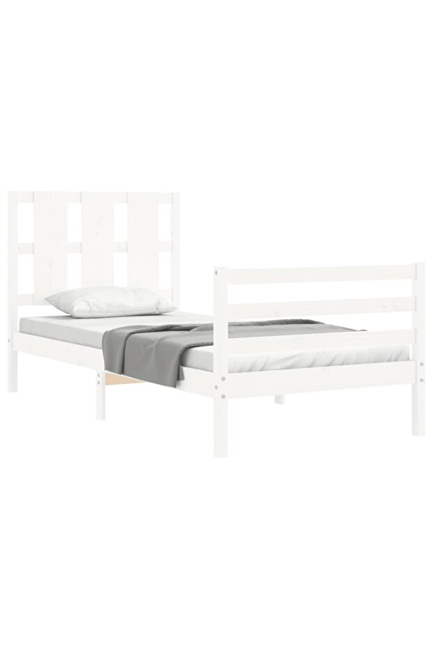 Bed frame with headboard 3FT, single, white, solid wood - 4