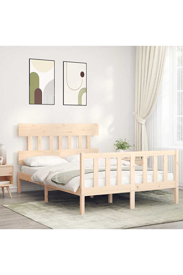 4FT Bed Frame with Headboard, Small Double, Solid Wood - 1