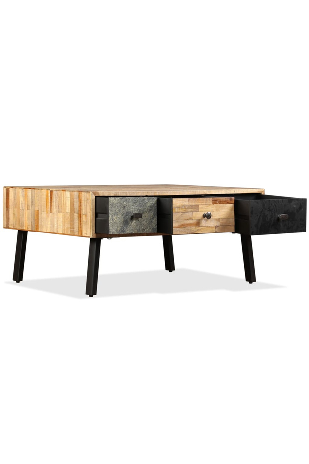 Coffee table, solid recycled teak 90x65x40 cm - 5
