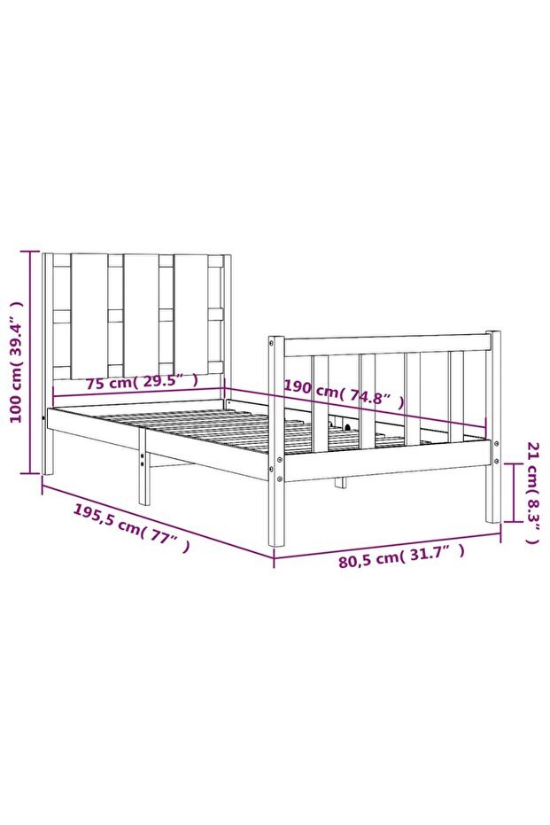 2FT6 Small Single Bed Frame with Headboard, Black, Solid Wood - 8