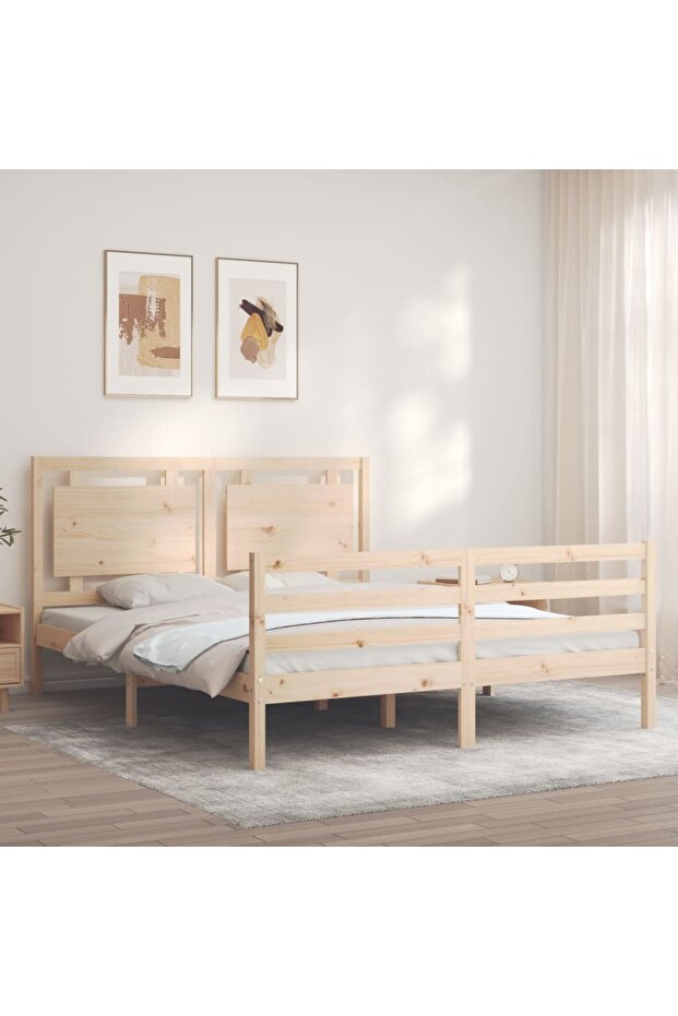Bed frame with headboard, solid wood, king size 5FT - 3