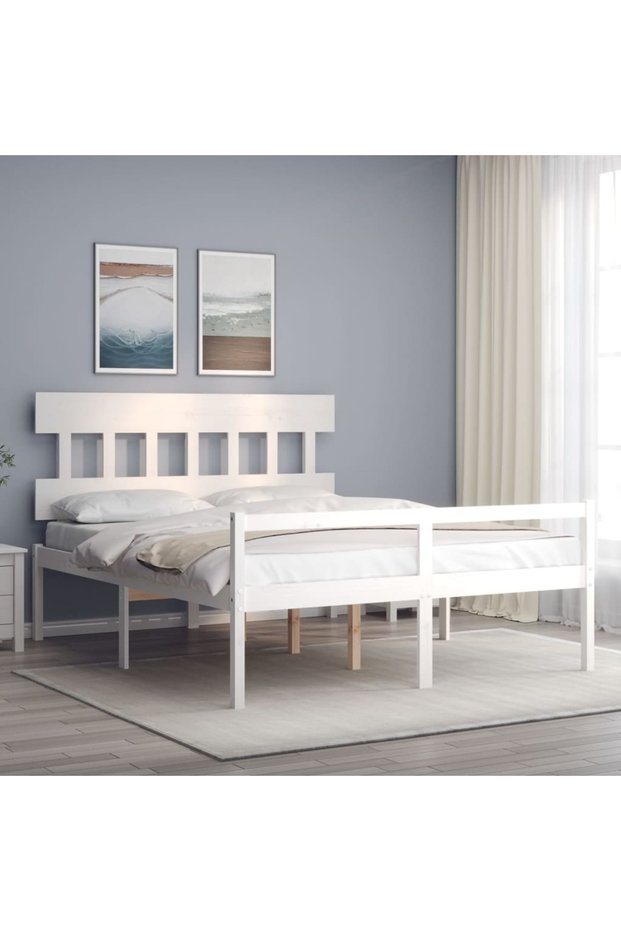Bed frame with headboard, white, 160x200 cm, solid wood