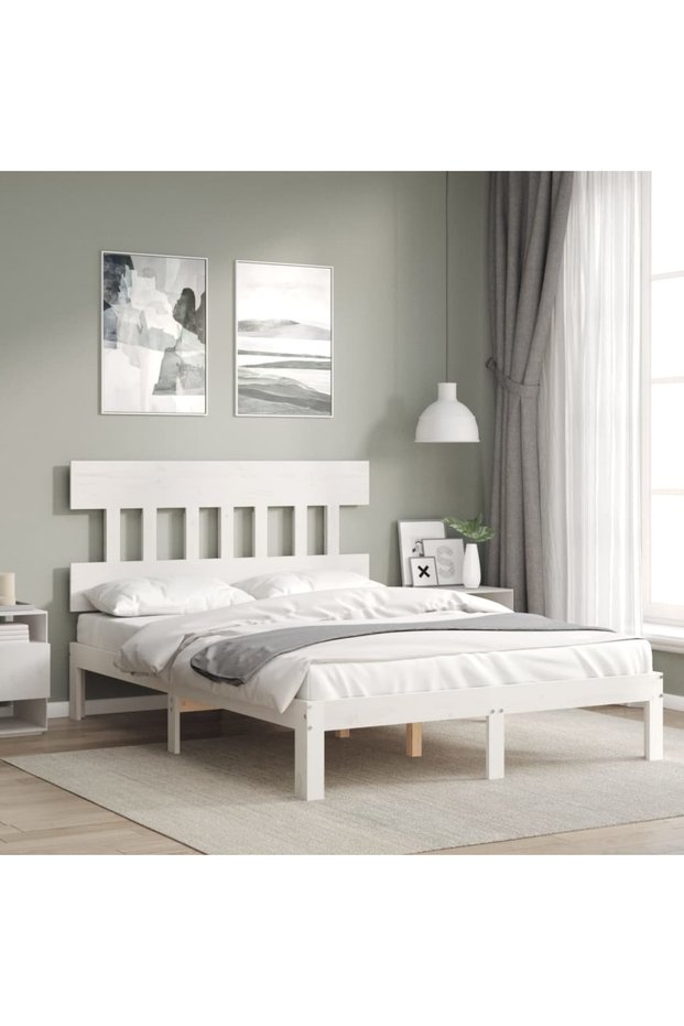 Bed frame with headboard, white, 120x200 cm, solid wood