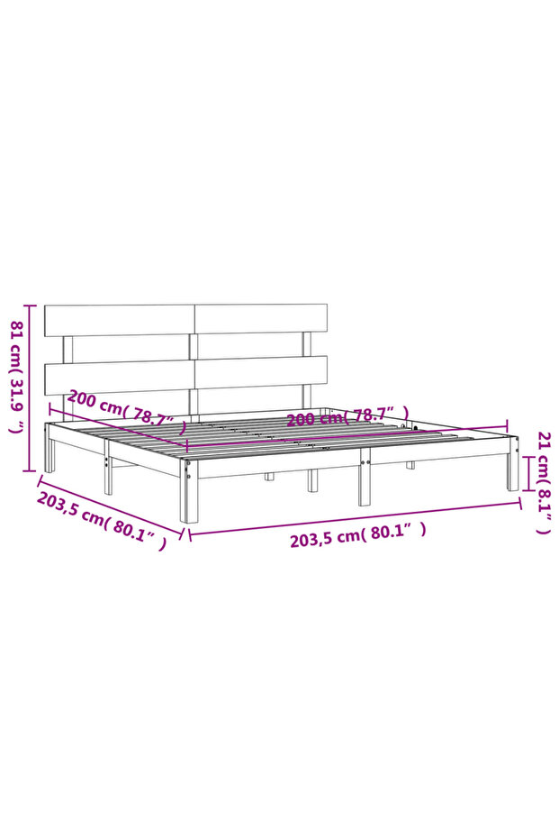 Bed frame with headboard 200x200 cm, gray, solid wood - 8