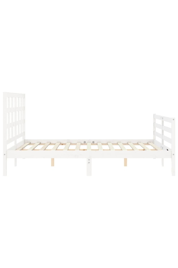 Bed frame with headboard, white, solid wood, king size 5FT - 7